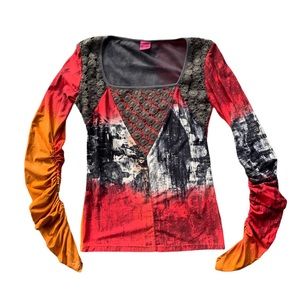 Save the Queen Ruched Sleeve Square Neck Shirt